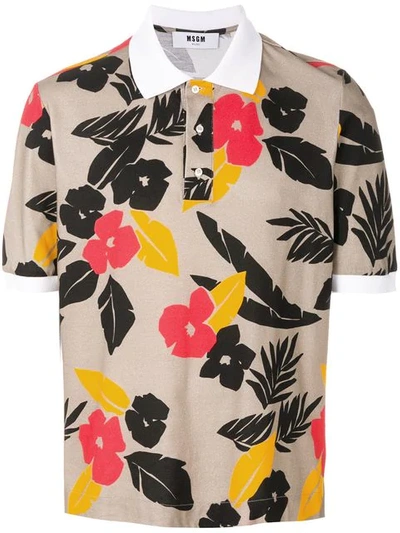 Msgm Tropical Print Polo Shirt In Multicolor