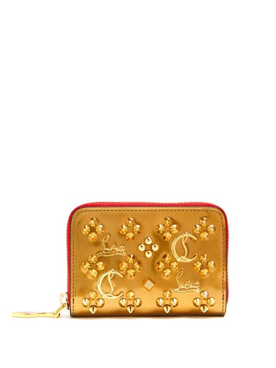 Christian Louboutin Panettone Embellished Zip-around Leather Wallet In Gold