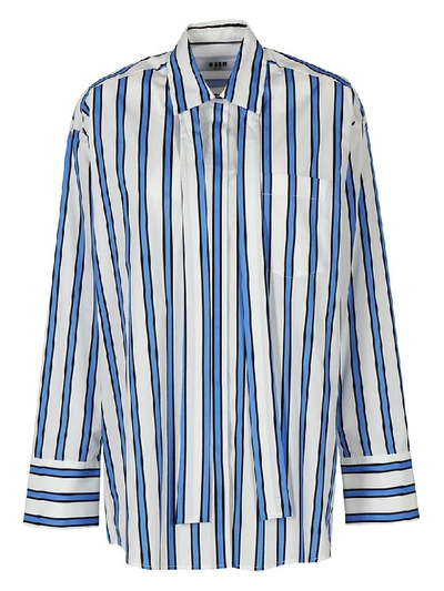 Msgm Striped Shirt In Azzurro