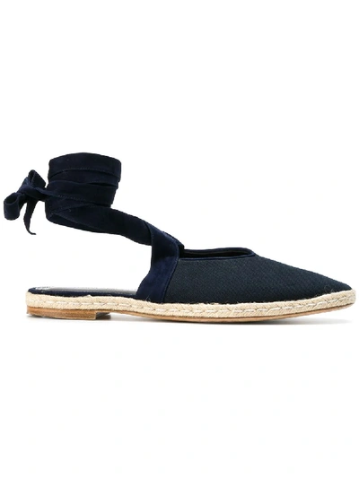 Jw Anderson Wraparound Leather Backless Espadrilles In Navy