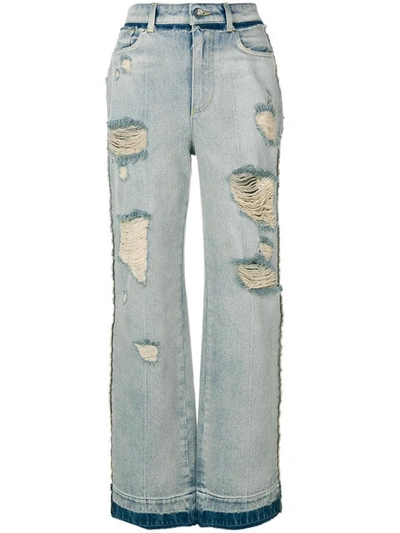 Dolce & Gabbana Ripped Wide Leg Jeans In Blue