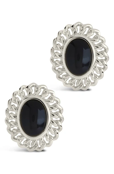 Sterling Forever Onyx Stone Ainsley Stud Earrings In Silver