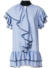 Msgm Striped Ruffle Dress In Blue
