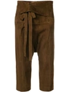 Saint Laurent Cropped Drop-crotch Trousers In Brown