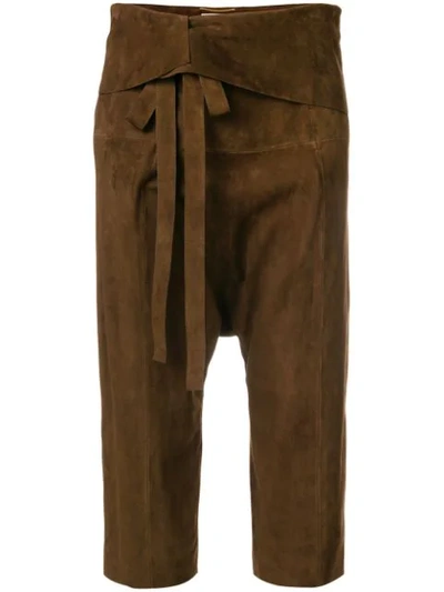 Saint Laurent Cropped Drop-crotch Trousers In Brown