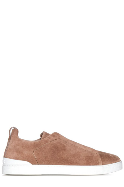 Ermenegildo Zegna Triple Stitch Suede Slip-on Sneaker In Beige