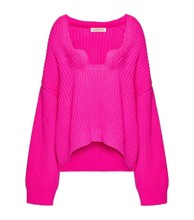 Valentino Oversize Wool Rib Knit Sweater In Pink