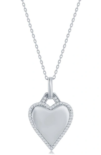 Simona Sterling Silver Cz Border Heart Pendant Necklace
