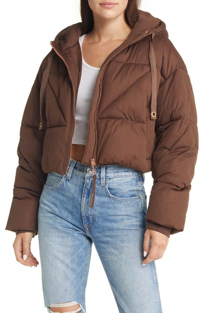 Avec Les Filles Water Resistant Hooded Puffer Jacket In Cocoa