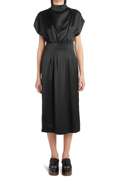 Agnona Asymmetric Drape Midi Dress In Black