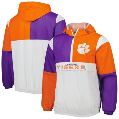 G-iii Sports By Carl Banks White/orange Clemson Tigers Fair Catch Half-zip Anorak Jacket
