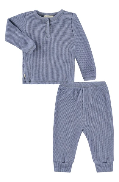 Paigelauren Babies' Thermal Organic Cotton & Modal Long Sleeve Henley & Joggers Set In Blue