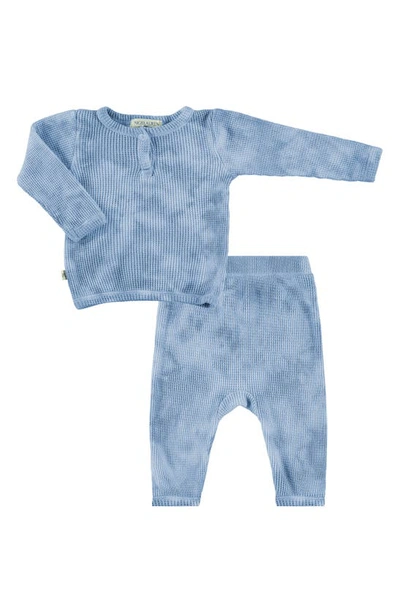 Paigelauren Babies' Thermal Organic Cotton & Modal Long Sleeve Henley & Joggers Set In Blue Tie Dye