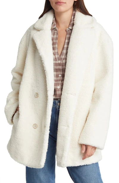 Paige Meren Double Breasted Faux Shearling Teddy Coat In White