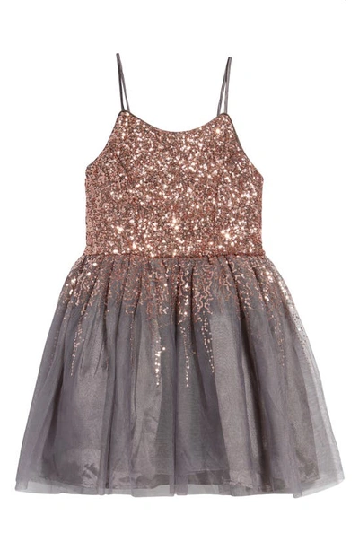 Zunie Kids' Sequin Reverse Border Skirt Dress In Charcoal Rose Gold