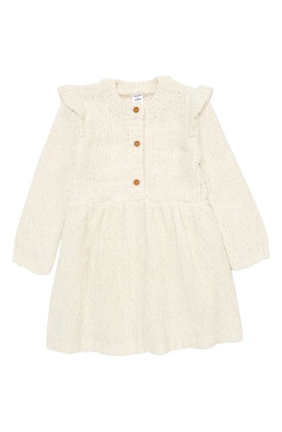 Nordstrom Babies' Cozy Sparkle Long Sleeve Knit Dress In Ivory Pristine