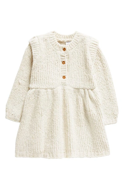 Nordstrom Babies' Cozy Sparkle Long Sleeve Knit Dress In Ivory Pristine