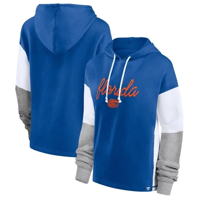 Fanatics Women's  Royal, White Florida Gators Play It Safe Colorblock Pullover Hoodie In Royal,white