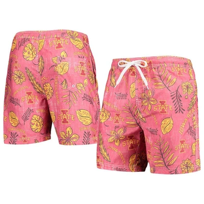 Wes & Willy Men's  Cardinal Distressed Iowa State Cyclones Vintage-like Floral Swim Trunks