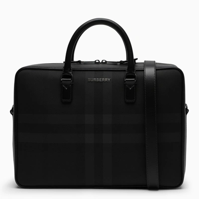 Burberry Smoke Black Coated Canvas Briefcase In Grey