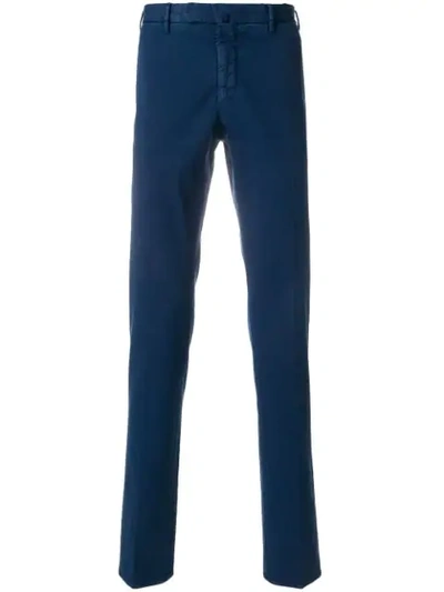 Incotex Crepe Cotton Slim Fit Trousers In Blue