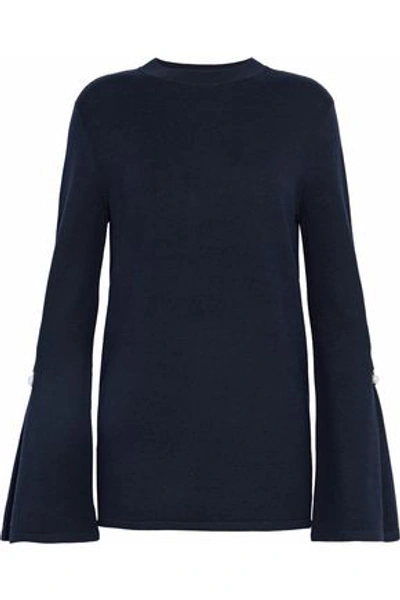 Mother Of Pearl Woman Faux Pearl-embellished Knitted Top Navy