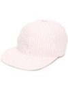 Thom Browne Striped Seersucker Cap In Pink And White In 680 Ltpink