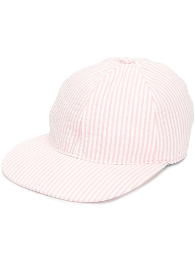 Thom Browne Striped Seersucker Cap In Pink And White In 680 Ltpink