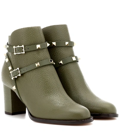 Valentino Garavani Rockstud Leather Ankle Boots In Green