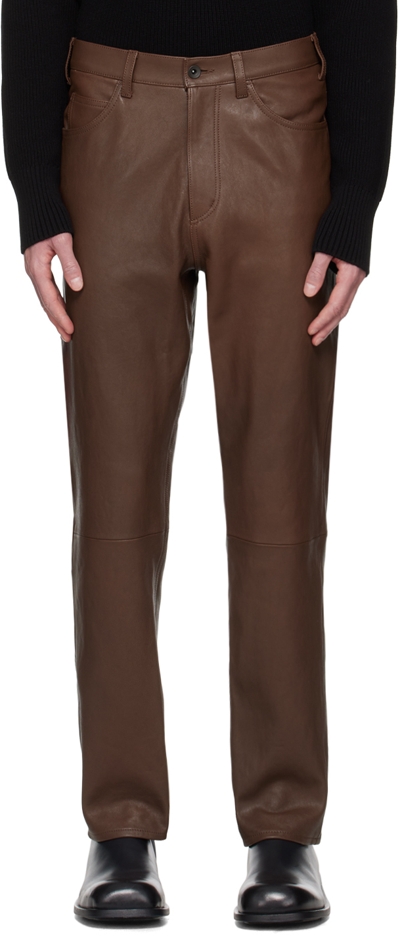 Auralee Straight Leather Trousers In Brown