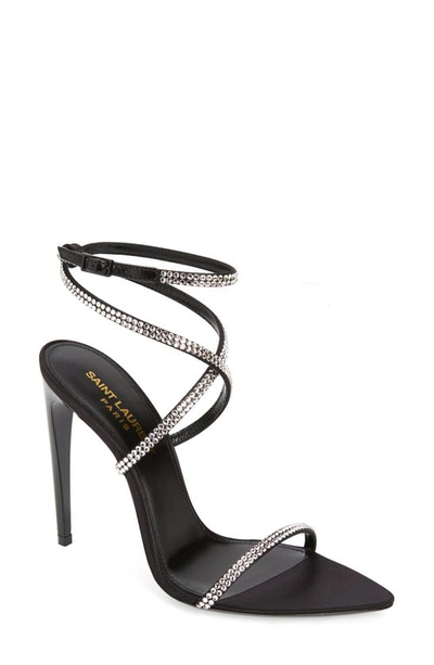 Saint Laurent Gippy Crystal Ankle-strap Sandals In Black