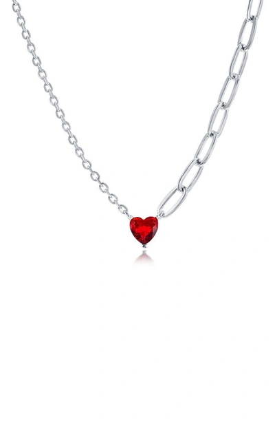 Simona Sterling Silver Heart Cz Necklace In Ruby