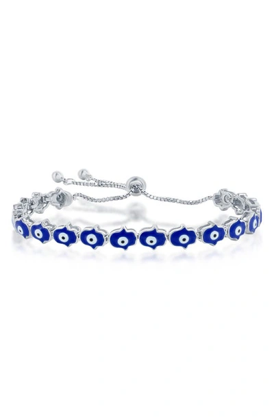 Simona Sterling Silver Evil Eye Hamsa Station Anklet In Blue