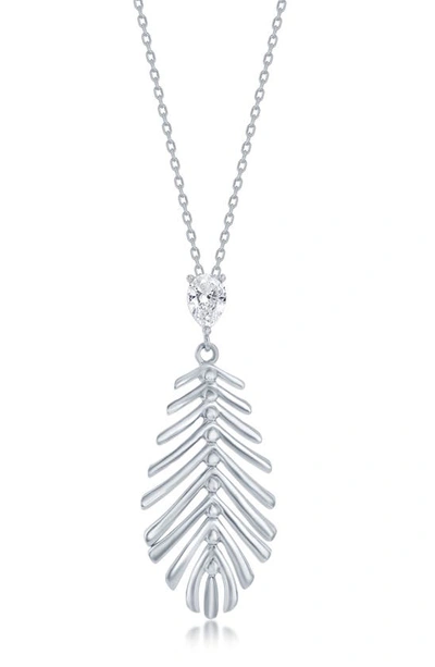 Simona Sterling Silver Cz Leaf Pendant Necklace
