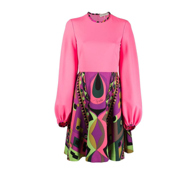 Pucci Rombi-print Balloon-sleeved Crepe Dress In Pink