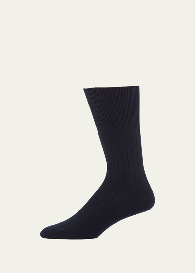 Marcoliani Rib-knit Cotton Socks In Navy