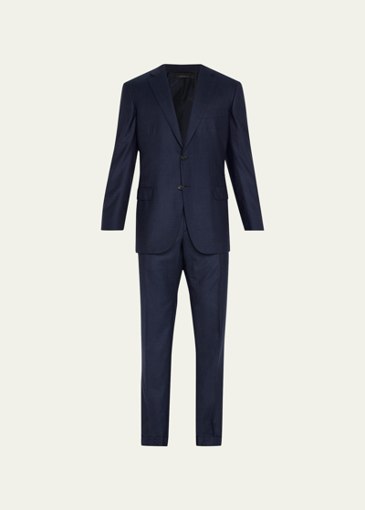 Brioni Men's Mouline Twill Wool Suit In Azul