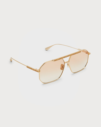 Anna-karin Karlsson Le Boss 2.0 Crystal & Titanium Aviator Sunglasses In Gold Tobacco