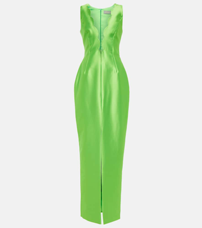 Rasario Tulle-trimmed Scalloped Twill Maxi Dress In Lime Green
