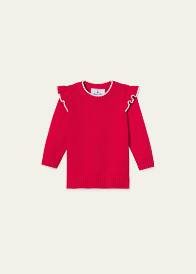 Classic Prep Childrenswear Kids' Girl's Caroline Ruffle Trim Sweater In Crimson