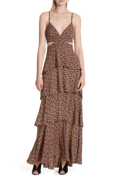 A.l.c Titus Tiered Open-waist Silk Maxi Dress In Pink Multi