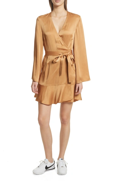 A.l.c Whitney Long-sleeve Satin Wrap Dress In Caramel