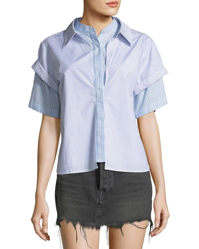 Alexander Wang T Combo Striped Short-sleeve Layered Top In Multi Pattern