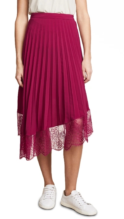 A.l.c Claude A-line Pleated Skirt With Lace Hem In Magenta