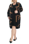 Nina Leonard Twofer Sweater Sheath Dress In Black/ Cognac