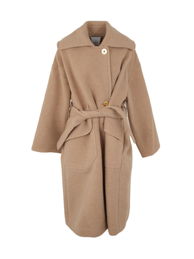 Patou Maxi Coat In Double-faced Wool In Beige