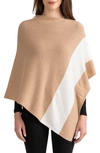 Sofia Cashmere Striped Cashmere Poncho In Camel/ Ivory