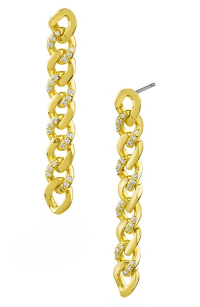 Cz By Kenneth Jay Lane Pavé Cz Curb Chain Drop Earrings In Clear/ Gold