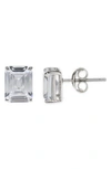 Cz By Kenneth Jay Lane Emerald Cut Cz Stud Earrings In Clear/ Silver