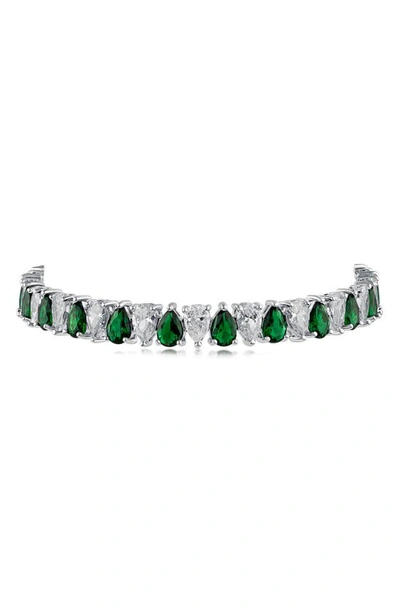 Cz By Kenneth Jay Lane Pear Cz Tennis Bracelet In Emerald/ Silver